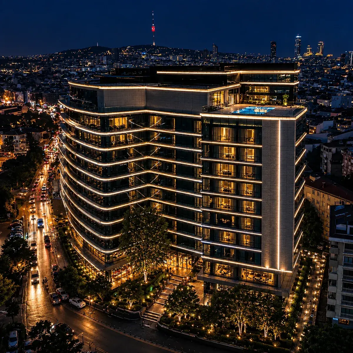 Otel mimari cephe aydınlatma projesi