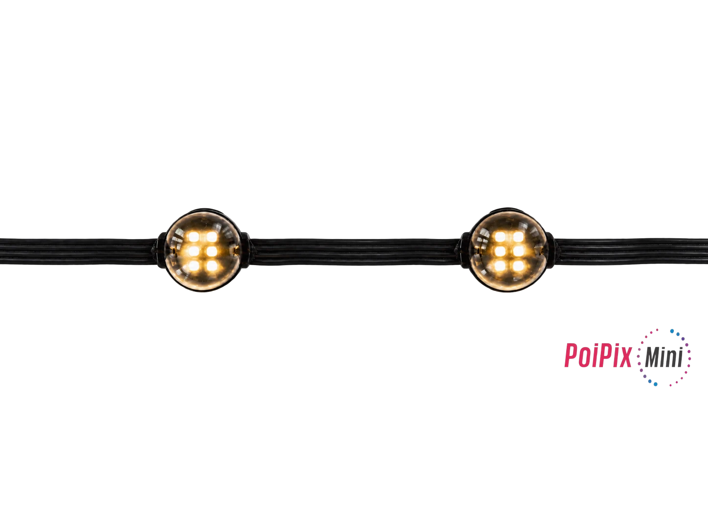 Siyah kablo üzerinde dizilmiş Poipix Mini LED pikseller